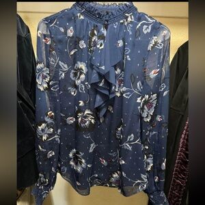 Floral Sheer Blouse with Ruffle Detail